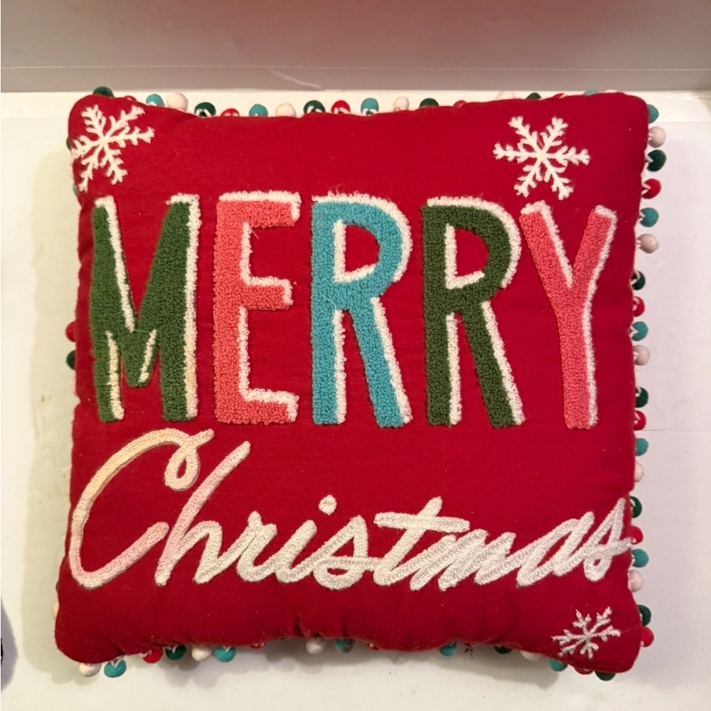 Festive Red Merry Christmas Pillow